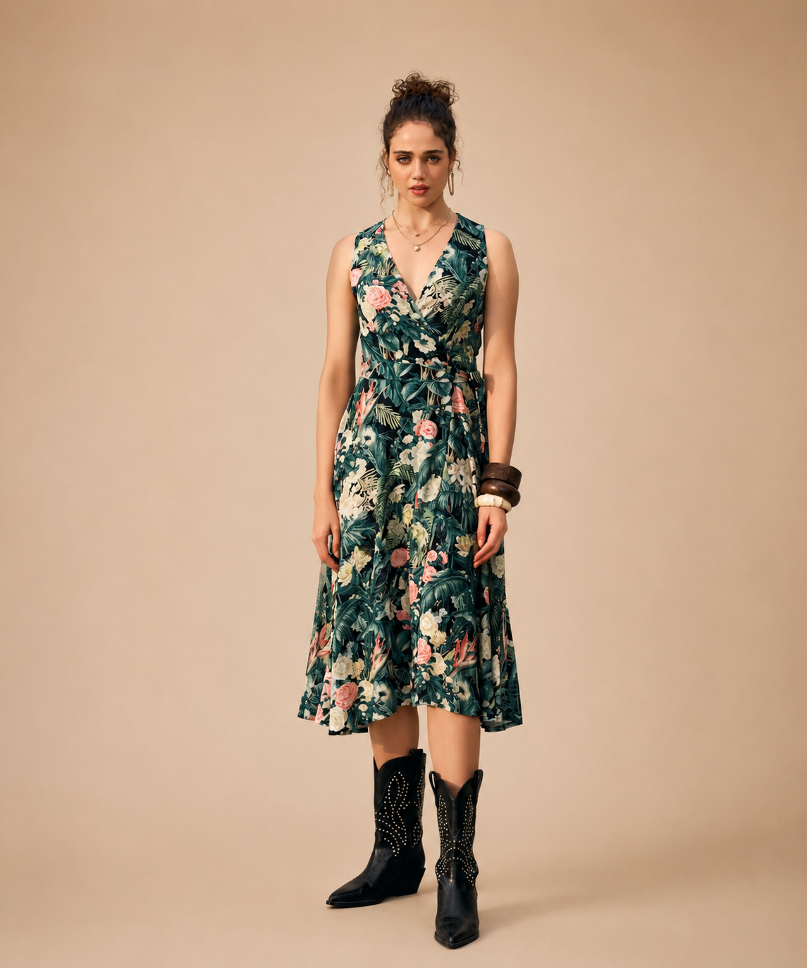 Floral Printed Wrap around Midi Dress